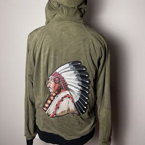 Anglero New York Green Suede Like Zip Hoodie XSmall XS Native American Indian